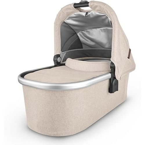 UPPAbaby Bassinet/Compatible with Vista, Cruz, Ridge, Minu Strollers/Overnight Sleep Solution/Mattress, Sheet, and Bug Shield Included/Declan (Oat Mélange/Silver Frame)