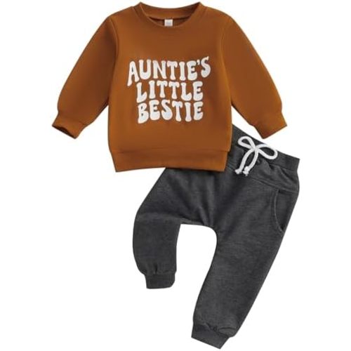 SAYOO Aunties Bestie Baby Clothes Gender Neutral Baby Boy Girl Long Sleeve Sweatshirt Pullover Pant Fall Solid Color Outfit