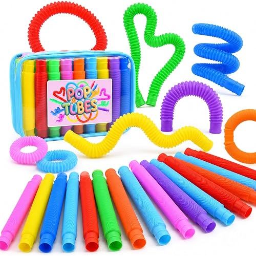 Pop Tubes, 30PCS Fidget Sensory Toys, Party Favors,Birthday Gifts,Goodie Bag Stuffers, Classroom School Reward,Creative STEM Learning & Fun for Toddler Kids(10 Colors)
