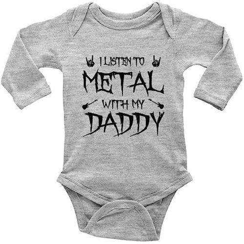 I Listen to Heavy Metal with My Daddy Infant Rompers Short Sleeve Baby Bodysuit