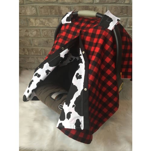 car seat canopy , car seat cover , buffalo plaid , cow print , 2 in 1 , nursing cover