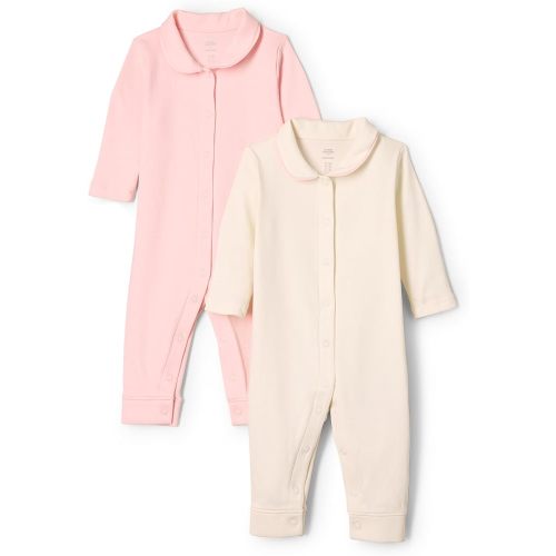 Amazon Essentials x Sofia Grainge Unisex Babies' Cotton Footless Sleepsuit, Pack of 2, Ivory/Pink, 0-3 Months