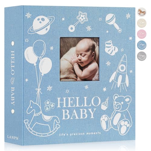 Lanpn Baby Photo Album 4x6 600 Pockets, Linen Cover Photo Book Newborn Bebe Album Memory Book with Front Window Holds 600 Horizontal and Vertical Pictures Gift for Boy Girl Baby Shower Blue
