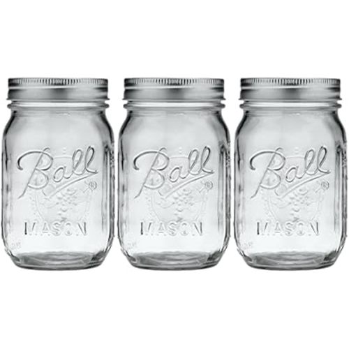 Ball Glass Mason Jar, Regular Mouth, Pint Size, 16 OZ (Pack of 3)