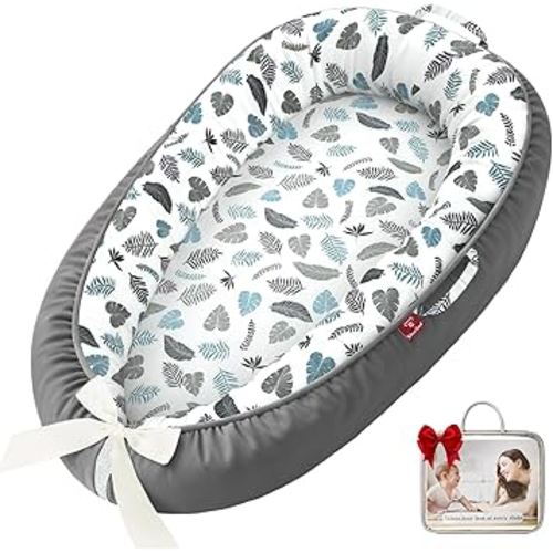 Baby Lounger - 100% Cotton Breathable Infant Lounger for Newborn, Portable Baby Nest for Home and Travel, Waterproof Lining, Newborn Babies Essentials Gifts