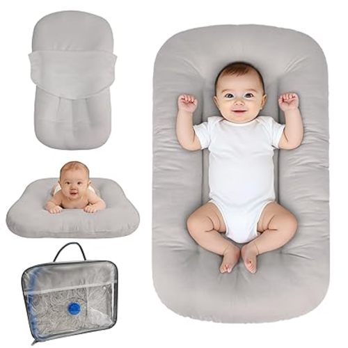 Baby Lounger for Infants Babies 0-24 Months, Bionic Organic Lounger, Soft Cotton Breathable Infant Floor Seats & Loungers for Newborn Baby Shower Gifts (Grey)