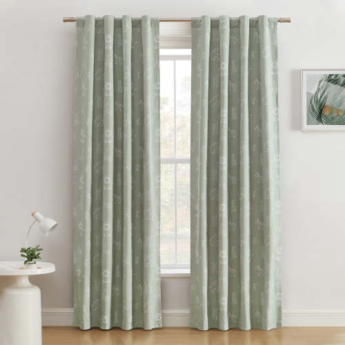 Ecologee Safari 100% Blackout Rod Pocket Back Tab Single Indoor Curtain Panel, Sage, 40" W x 95" L