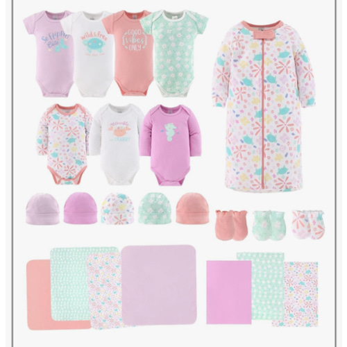 The Peanutshell Baby Layette Gift Set for Girls - 23 Piece New Born Girl Gift Set, Baby Clothes & Newborn Essentials Must Haves - Newborn Clothes 0-3 Months - Ocean Flower