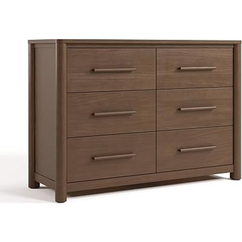 Storkcraft Malta 6 Drawer Dresser – GREENGUARD Gold Certified, Wood Dresser for Bedroom, Nursery & Kids' Bedroom Storage, Safety Interlocking Drawer System, Pre-Installed Tracks (Hazelnut)