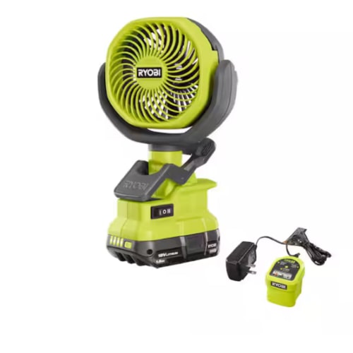 RYOBI ONE+ 18V Cordless 4 in. Clamp Fan Kit with Compact Battery and Charger PCF02K