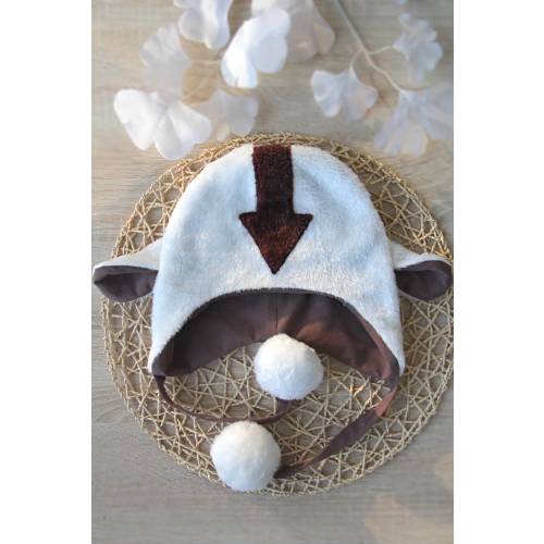 White Fluffy cute hat with brown arrow, Fluffy Bison Hat-Warm Furry Winter Cap for all ages