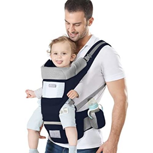 Baby Carrier Ergonomic Infant Carrier with Hip Seat Kangaroo Bag Soft Baby Carrier Newborn to Toddler 7-45lbs Front and Back Baby Holder Carrier for Men Dad Mom (Blue)