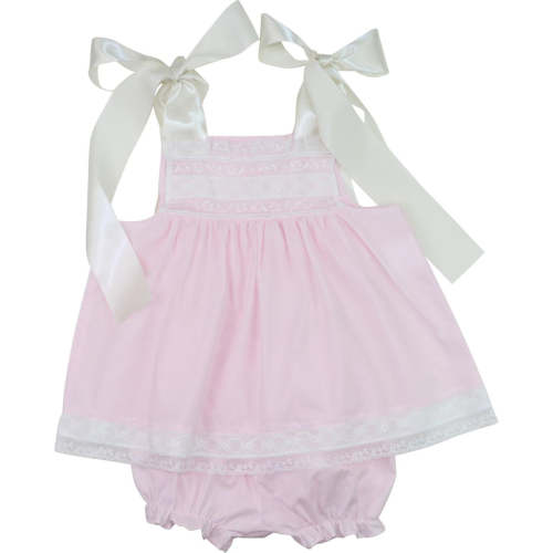 Pink Heirloom Satin Shoulder Tie Diaper Set