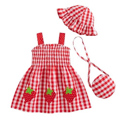 Renotemy Baby Girl Dress Toddler Girl Clothes Summer Outfits Gifts Cotton Sundress Infant Dresses for Girls with Hat and Bag
