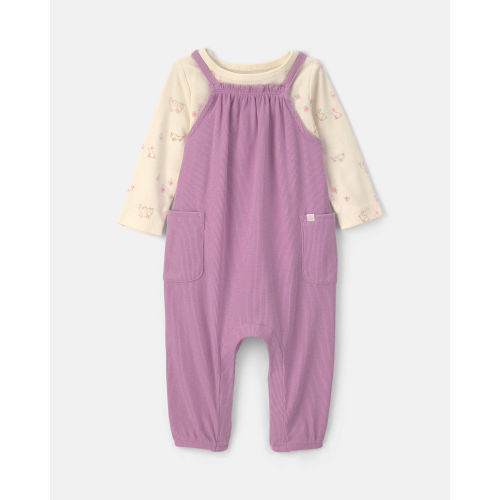 Baby Girl 2-Piece Long-Sleeve Overall Set - Purple