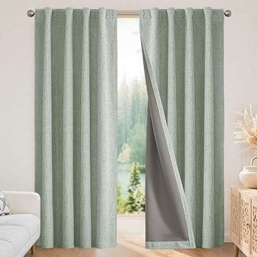 Joydeco Blackout Curtains for Bedroom - 84 Inch Long 100% Light Blocking 2 Panels Sage Green Drapes, Thermal Insulated Room Darkening Curtains, Linen Textured for Living Room, Rod Pocket & Back Tabs