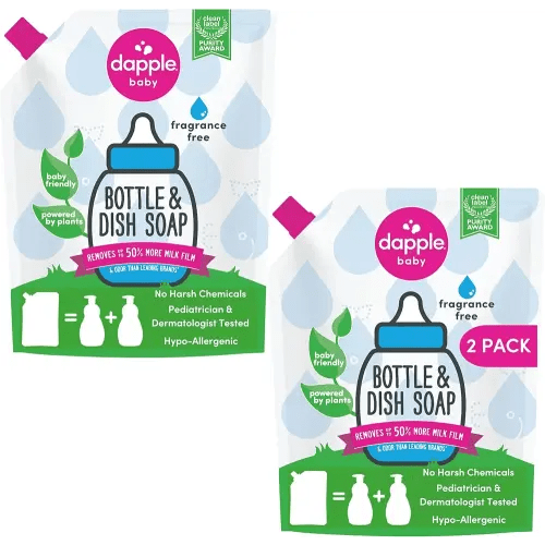 Dapple Baby Bottle Soap, Hypoallergenic Dish Soap for Baby Bottles, Powered by Plants, Fragrance Free, 34 Fl Oz (Pack of 2)