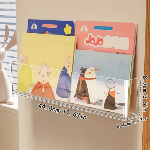 1pc Wall-Mounted Book Storage Rack, Book Display Rack, Picture Book Storage Rack, Transparent, with Adhesive Backing, Classroom Storage, Office Storage, Bedroom Storage, Book Display And Storage