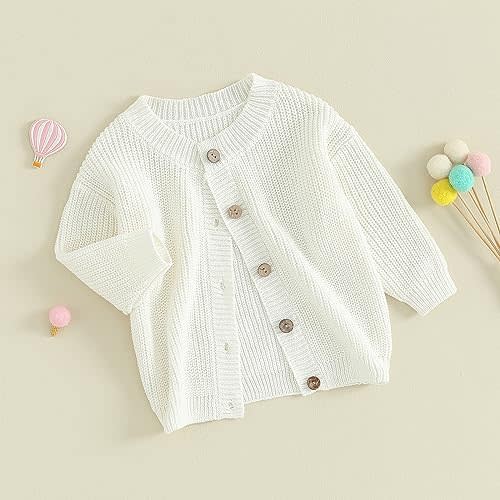 Newborn Baby Girl Boy Cute Long Sleeve Button Up Cardigan Toddler Knit Sweater Infant Fall Winter Clothes (White, 0-3 Months)