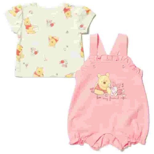 Disney Winnie the Pooh Piglet Newborn Baby Girls French Terry Short Overalls and T-Shirt Newborn to Infant