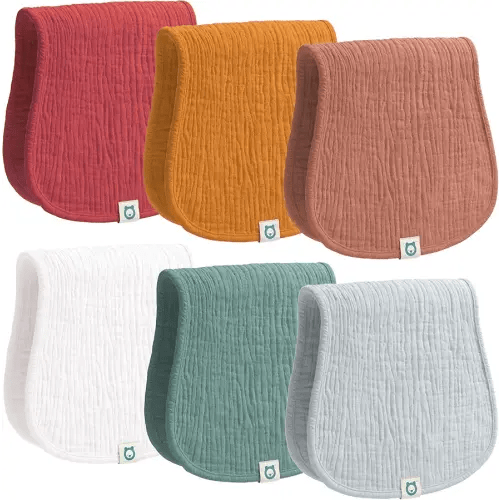 Muslin Burp Cloths Set, 6 Pieces, 100% Organic Cotton Hand Washcloths for Baby Boys and Girls Extra Absorbent and Soft Burping Rags (Boho - Multi Colored)