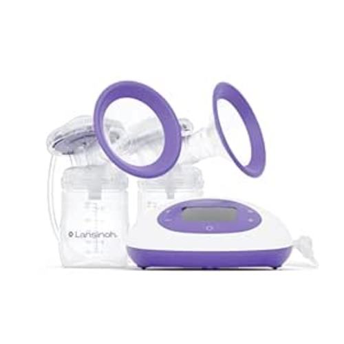 Lansinoh Signature Pro Portable Double Electric Breast Pump with LCD Screen | 3 Power Modes, 25mm Flanges, 2 Bottles, 1 Slow Flow Nipple, & Carry Bag