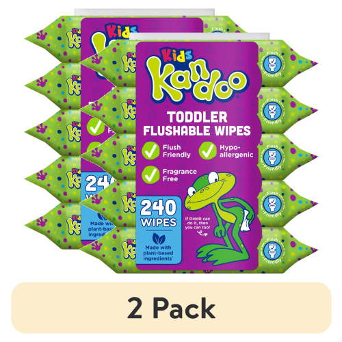 (2 pack) Kandoo Kids Sensitive Flushable Cleansing Wet Wipes, Potty Training Aid, Fragrance Free, 240 Wipes