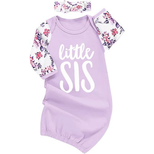 AMAWMW Newborn Baby Girl Little Sister Sleeper Gown Stripe Long Sleeve Nightgown Pajamas Gifts Stuff Essential Outfit