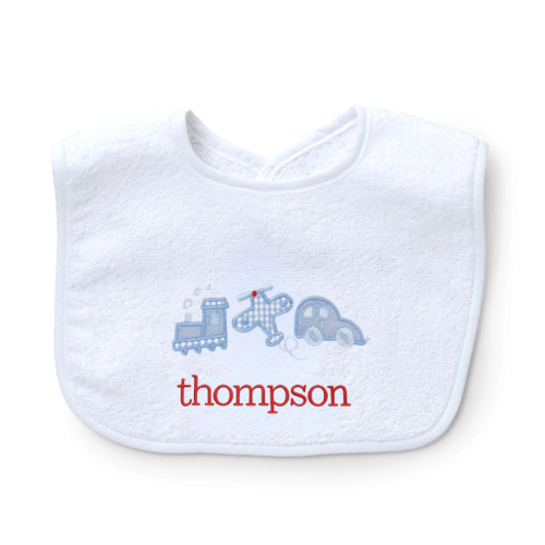 Bib with Applique, Cars, Trains & Planes