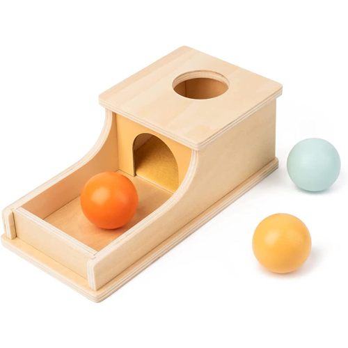 Montessori Object Permanence Box Quiet Sound Wooden Color Ball Drop Play for 6 Month 1 2 3 Year Old Toddlers Early Education Tool