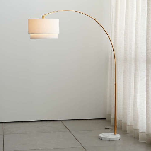 Meryl Arc Brass Floor Lamp with White Shade 85"