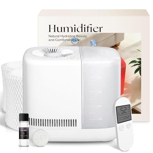 Evaporative Humidifier for Bedroom (No Mist) – Dishwasher Safe, No White Dust, Smart Remote with Sensor, Red Sleep Light, White Noise, Nursery Humidifier with 2.5L Tank, 2 Filters & Aroma Kit