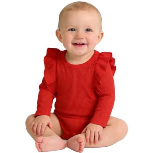 0-24M Baby Girl Ribbed Knit Romper Toddler Ruffle Bodysuit Solid Color Jumpsuit