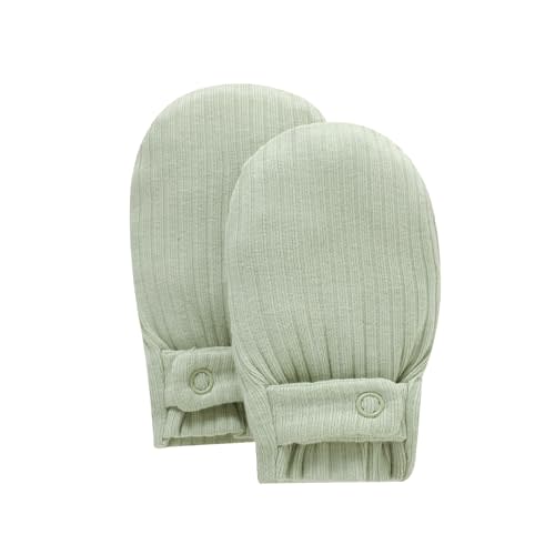 Baby Newborn No Scratch Mittens Stay On Cotton Gloves 0-12 Months | Organic Cotton, Adjustable 2 Snap, Soft & Breathable, with Elastic Wrist, Infant Boy Girl Must Haves Essentials, Shower Gifts
