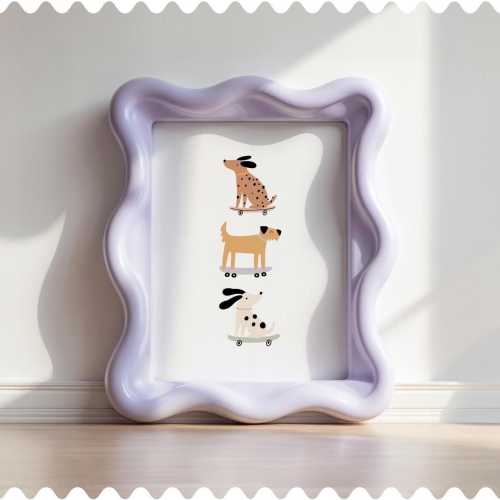Skateboarding Dogs Art Print: Whimsical Girls' Room Decor (Digital Download)