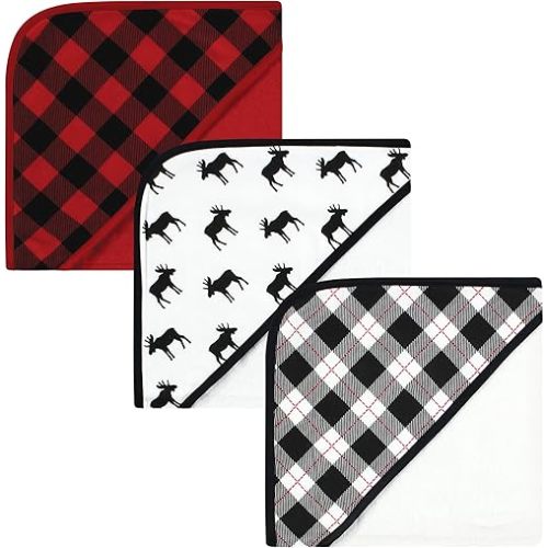 Hudson Baby Unisex Baby Cotton Rich Hooded Towels, Black Moose, One Size