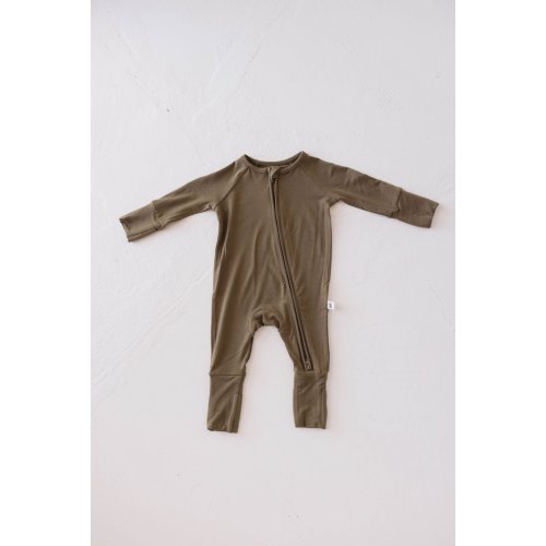Newborn Bamboo Zip Pajamas | Olive Green - Tenth & Pine - pajamas - forever french baby