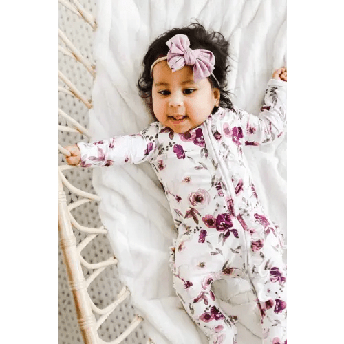 Demi's Dusty Purple Floral Ruffle Zipper Footie
