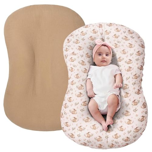 FUNUPUP Muslin Baby Lounger Cover Only, Camel, Rabbit