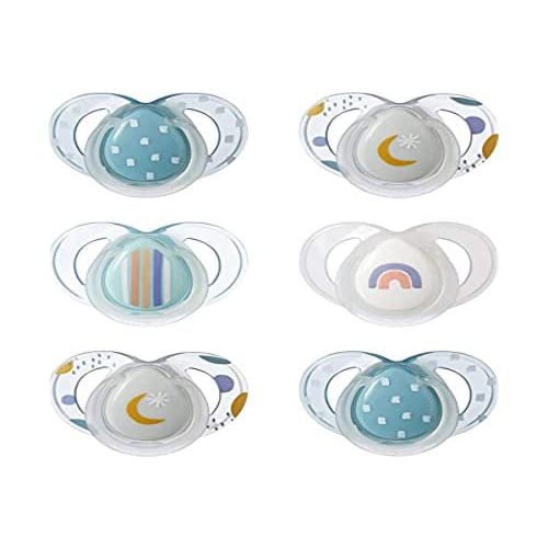 Tommee Tippee Night Time Glow in The Dark Pacifiers, Symmetrical Design, BPA-Free Silicone, 6-18m, 6 Count