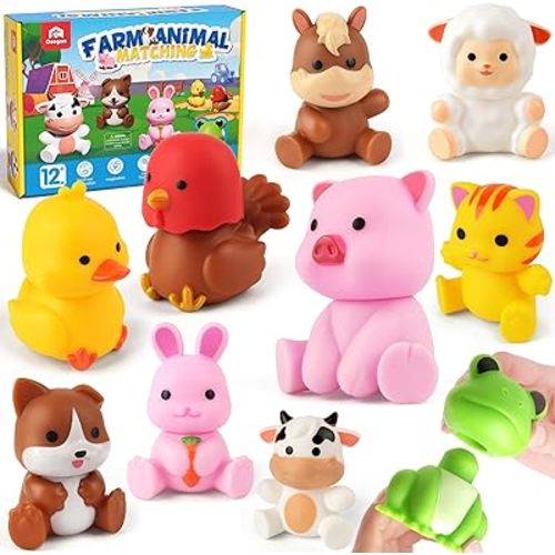 Coogam 10Pcs Farm Animal Matching Toys, Fine Motor Sorting Games for Kids Age 1-3, Montessori Learning Sensory Fidget Toy Gift for Baby Shower Bath Birthday