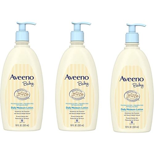 Aveeno Baby Daily Moisture Lotion for Delicate Skin with Natural Colloidal Oatmeal & Dimethicone, Hypoallergenic, Fragrance-, Phthalate- & Paraben-Free, 3 x 18 fl. oz (Amazon Exclusive) - Moisturizer - 18 Fl Oz (Pack of 3)