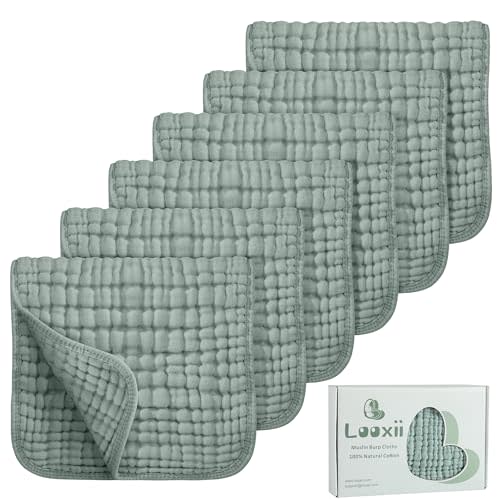 Looxii Muslin Burp Cloths 100% Cotton Muslin Cloths Large 20''x10'' Extra Soft and Absorbent 6 Pack Baby Burping Cloth for Boys and Girls (Dark Green)