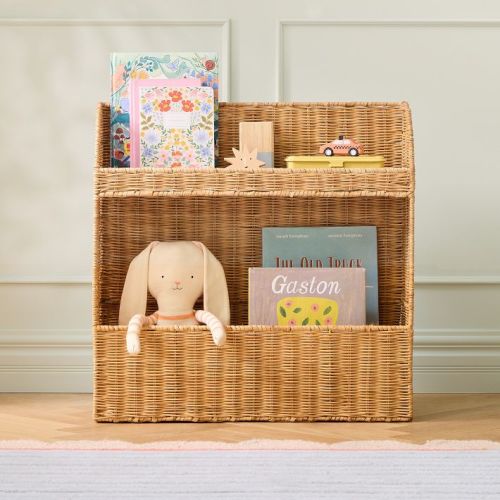 Rattan Bookshelf with Storage (25")