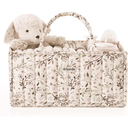 GrowAlong Floral Diaper Caddy Organizer, Cotton Baby Basket for Nursery and travel