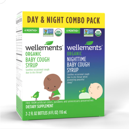 Wellements Organic Baby Cough Syrup Day & Night Value Combo Pack | Daytime & Nighttime Baby Cough Relief, Calms Dry Throats * USDA Organic | (2) 2 Fl Oz. Bottles, 4 Months+