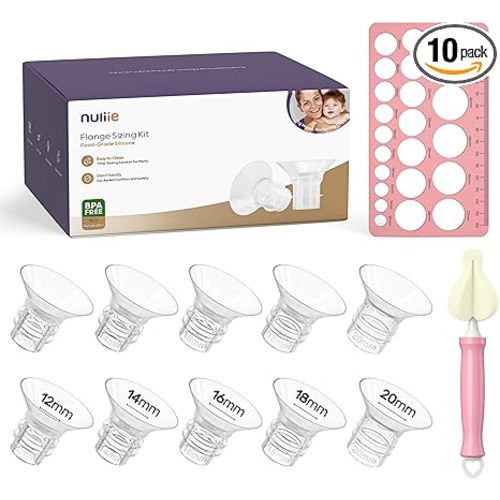 Nuliie 10PCS Silicone Flanges Insert Replacement Kit, Flange Sizing Kit 12/14/16/18/20mm for 24mm Flange/Shield Breast Pumps, Pumping Essential Kit for Moms