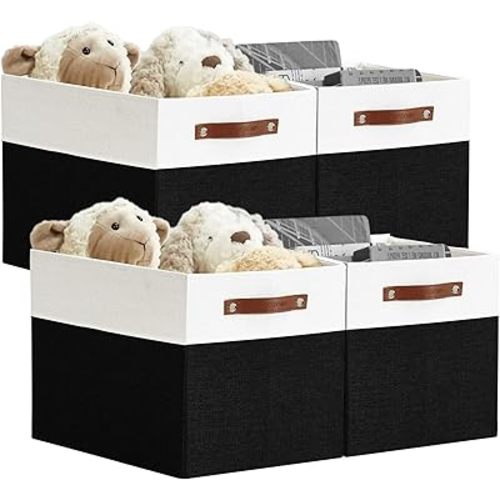 DECOMOMO Kallax Storage Cubes -13x15x13 Storage Bins, Baskets for Organizing Shelves (Black and White, 4-Pack)
