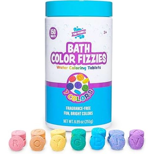 Tub Works Bath Color Tablets for Kids, 150 Count | Nontoxic & Fragrance-Free | Fizzy & Vivid Bath Color Tablets Create Fun Bath Colors | 7 Colored Water Tablets for Variety | BathBombs for Kids Bath