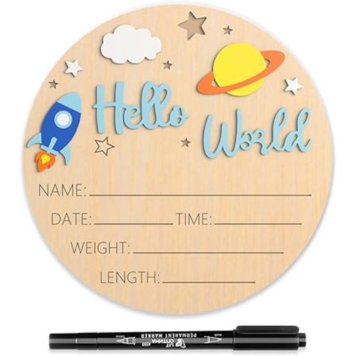 Baby Announcement Sign, 5.9 inch Hello World Newborn Sign for Hospital, Newborn Photography Props for Nursery, Spaceship Decoration Welcome Sign for Baby Shower (Spaceship)
